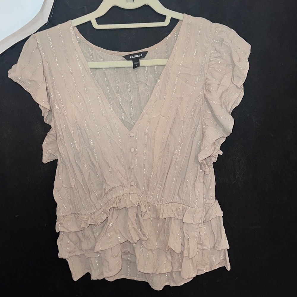 Express glitter beige slight ruffle peplum blouse
